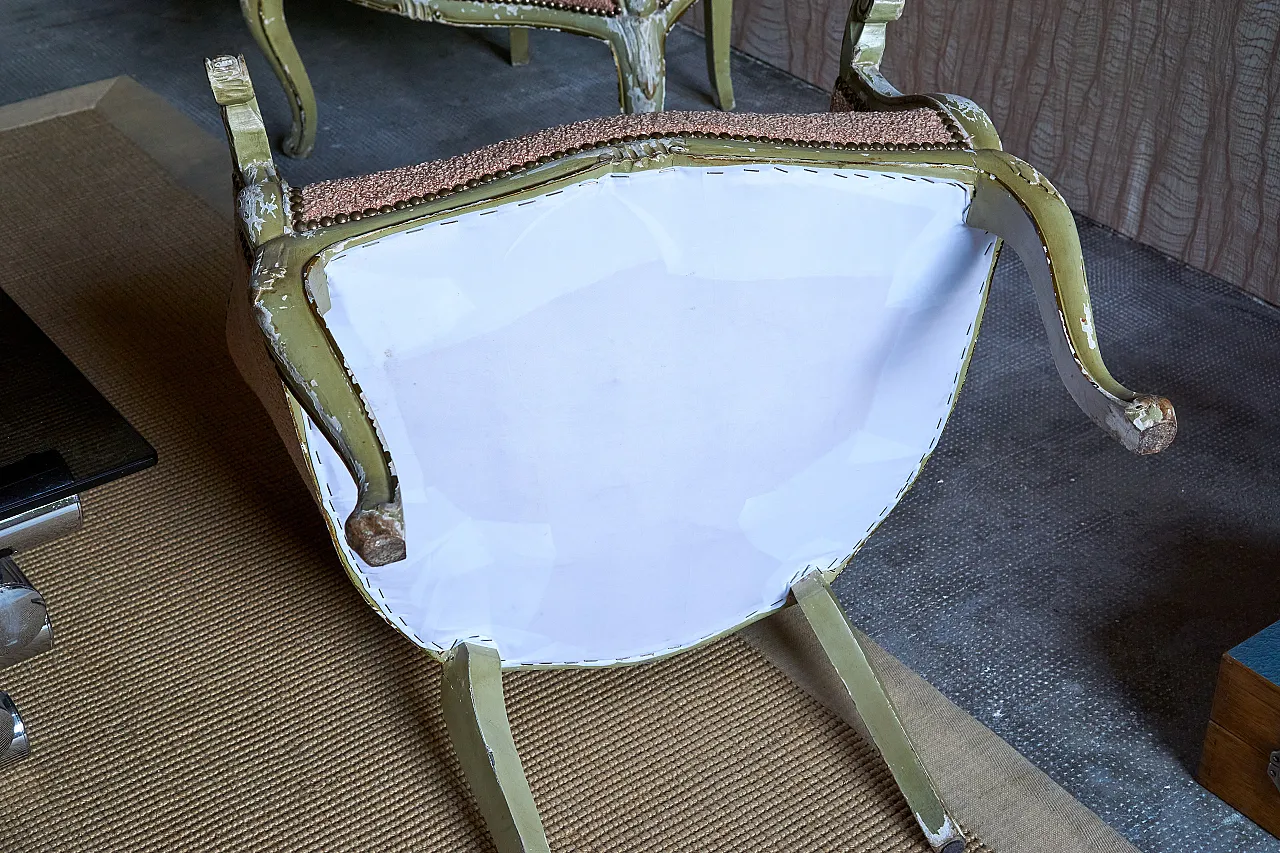 Pair of Louis XV style bedroom armchairs, 50s 13