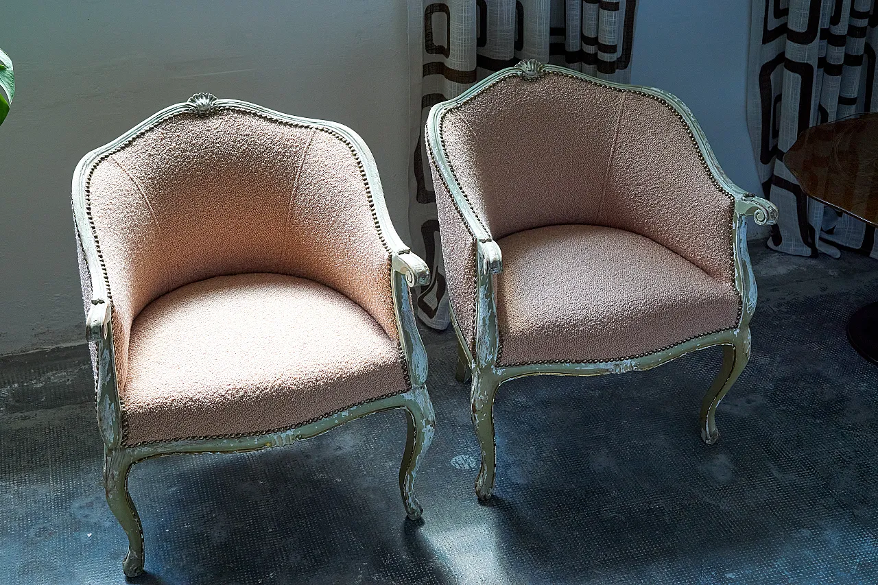 Pair of Louis XV style bedroom armchairs, 50s 14