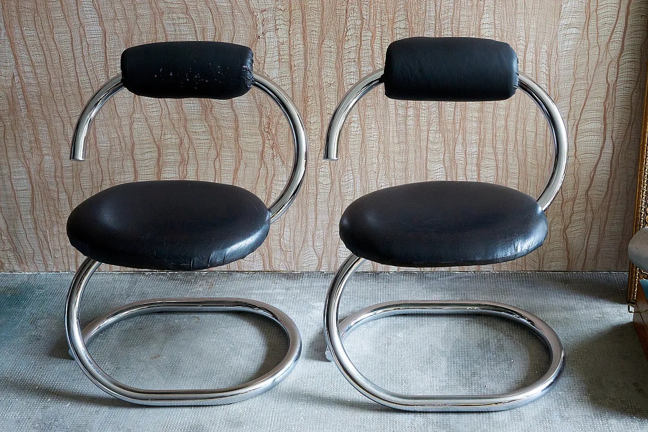 Pair of Cobra steel and eco-leather chairs, 1970s 8