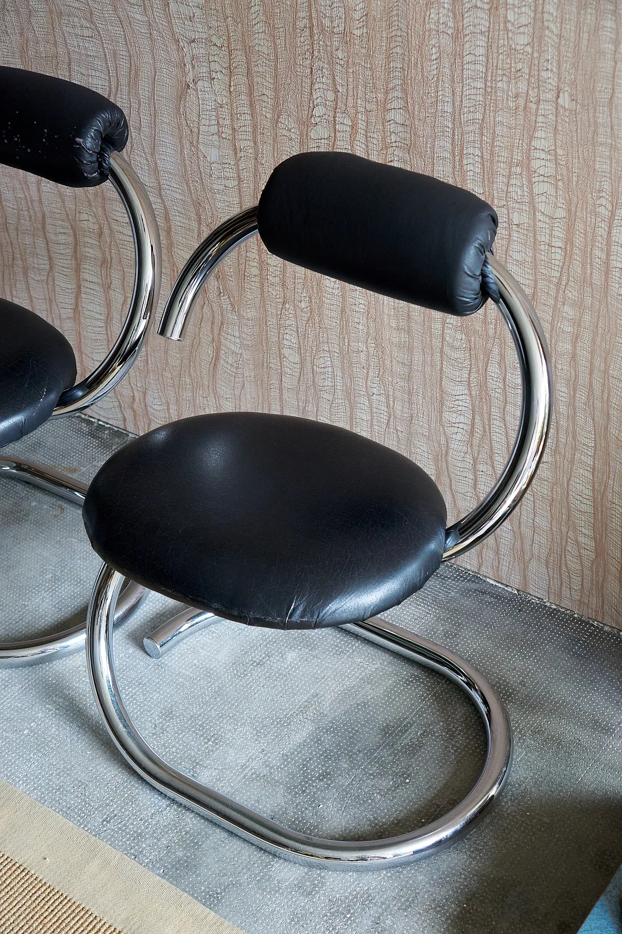 Pair of Cobra steel and eco-leather chairs, 1970s 9