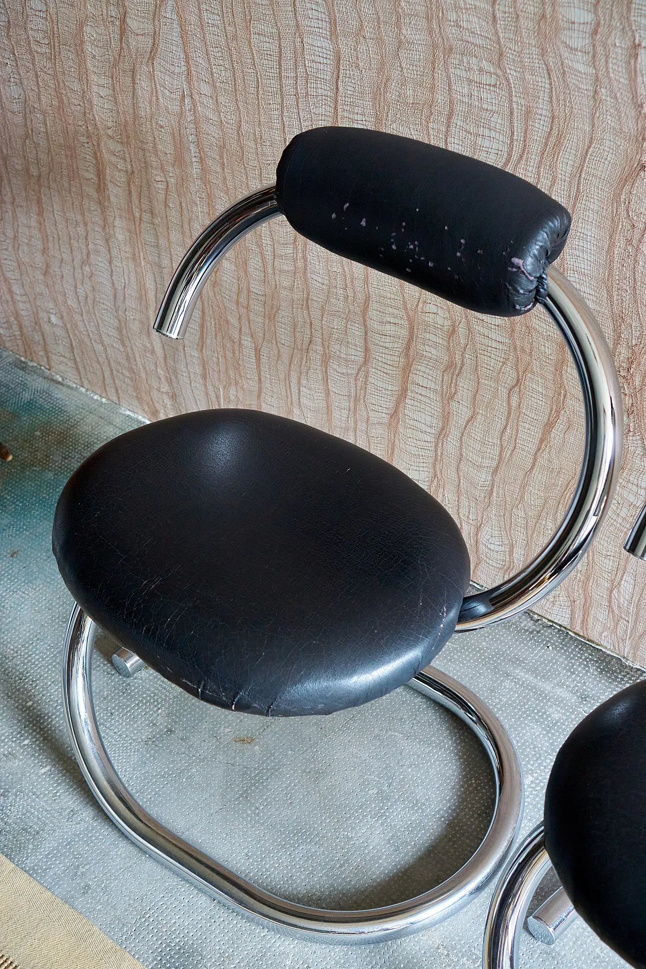 Pair of Cobra steel and eco-leather chairs, 1970s 10