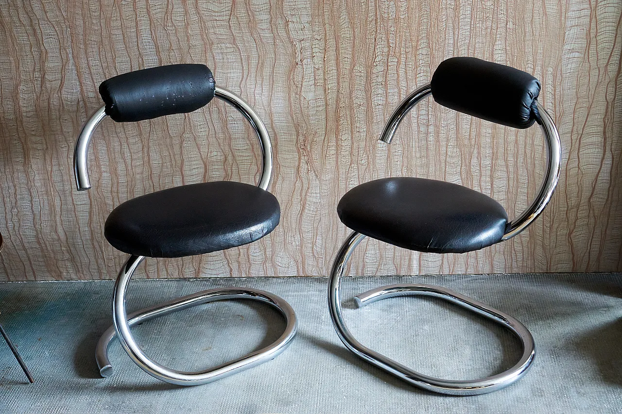 Pair of Cobra steel and eco-leather chairs, 1970s 17