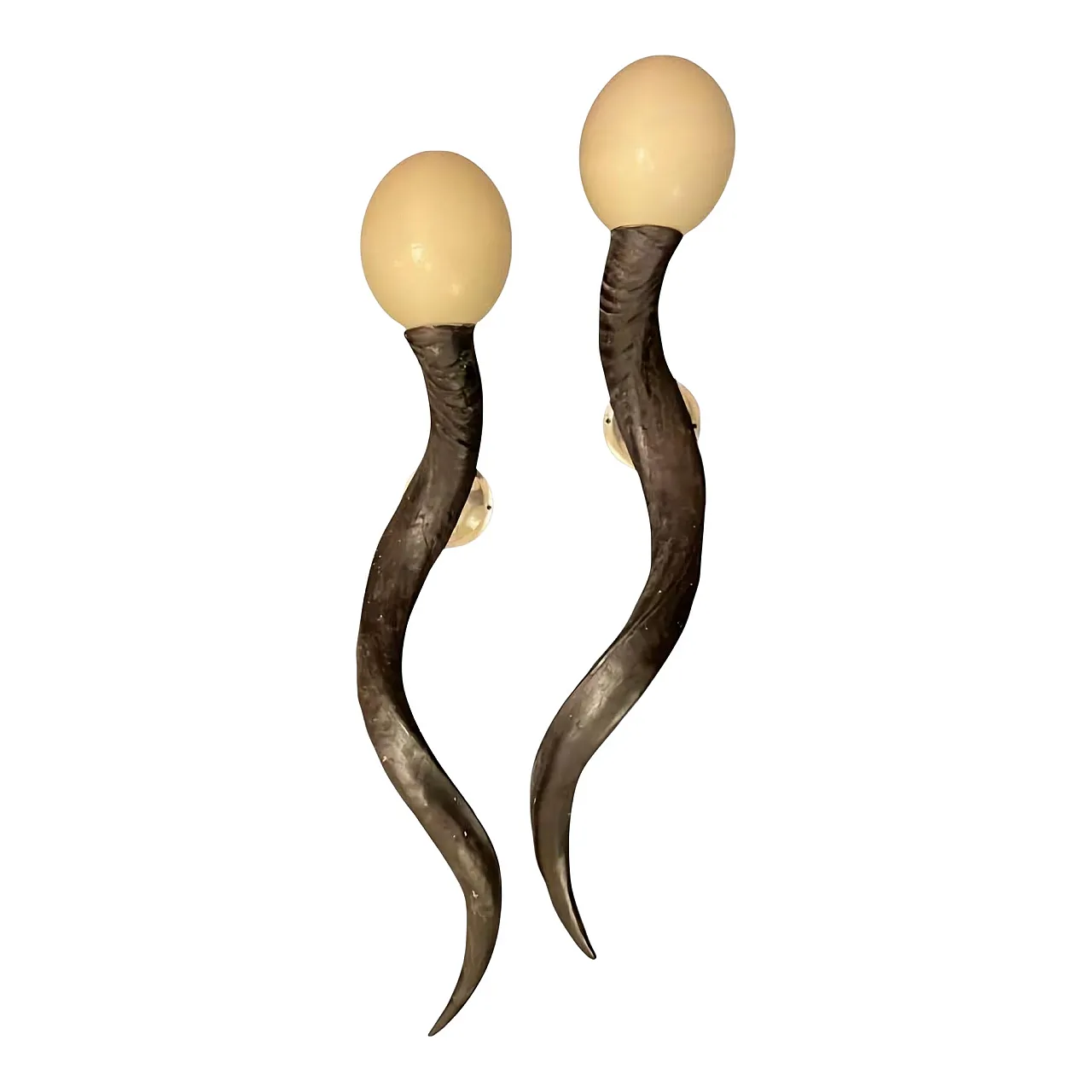 Pair of African Safari Trophy Wall Lamps, Mid 20th Century 1
