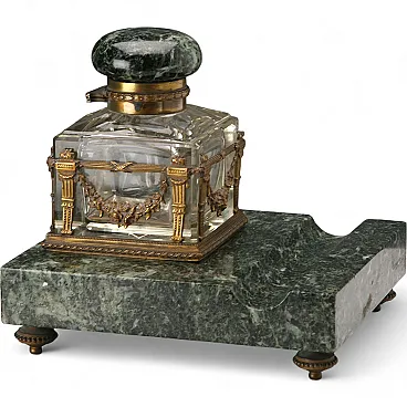 Green marble inkwell, 19th century