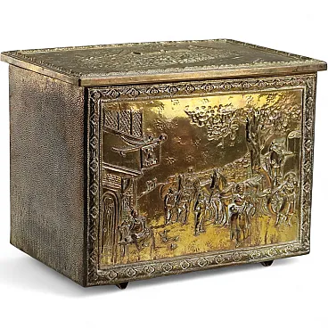 Wooden trunk in embossed sheet metal, 20th century