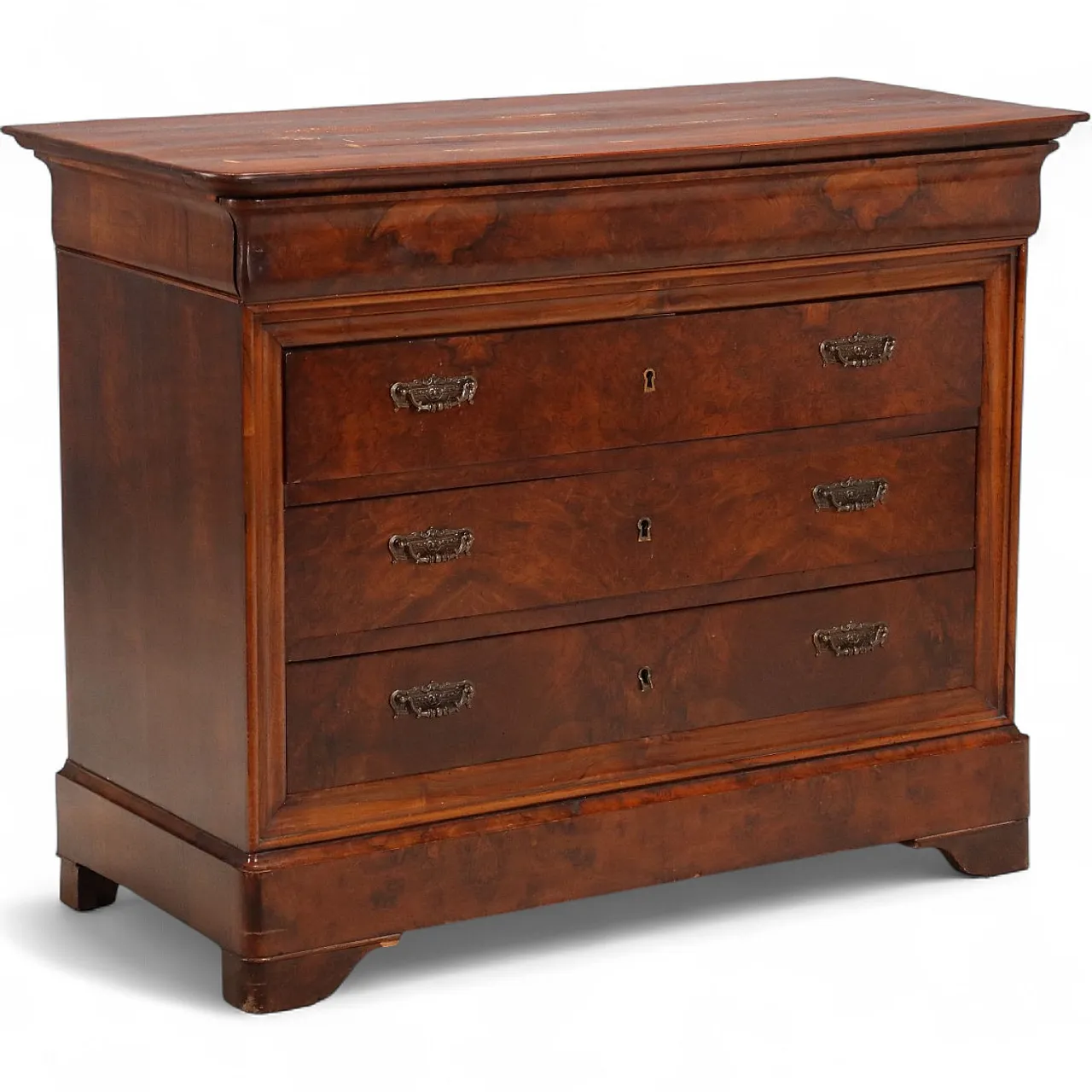 Carlo X chest of drawers in walnut and walnut root, 19th century 11