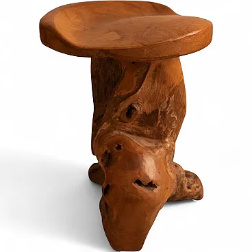 Sgabello brutalista in legno, anni '50