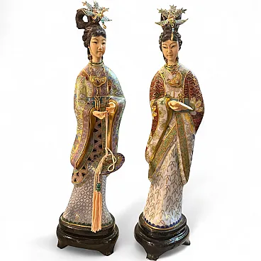 Pair of Chinese export cloisonnè traditional figures of woman, 1960s