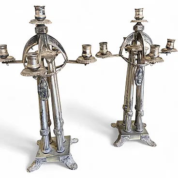 Art Nouveau silver plated five arms German candelabras, 20th century