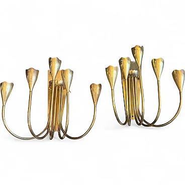 Pair of Gio Ponti solid brass wall sconces, 1940s