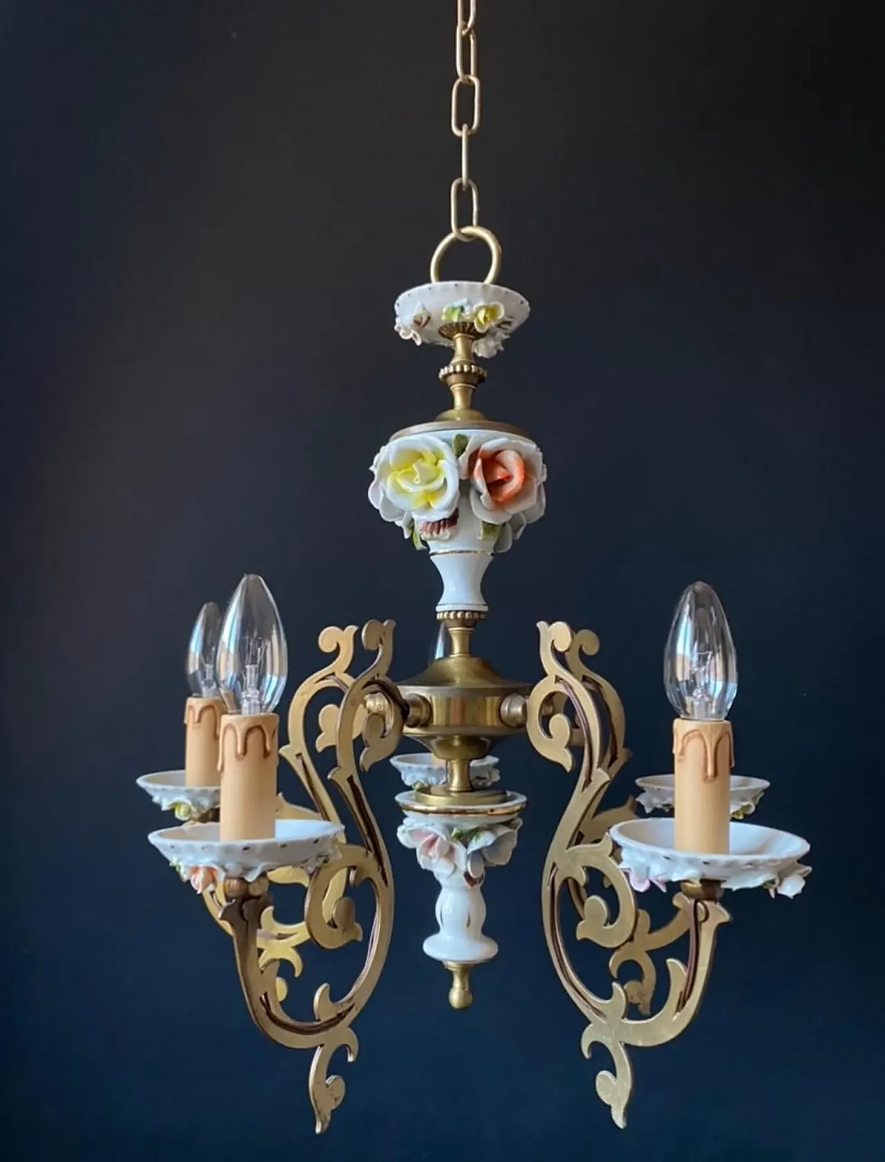 Lampadario in ceramica e ottone, anni '60 1