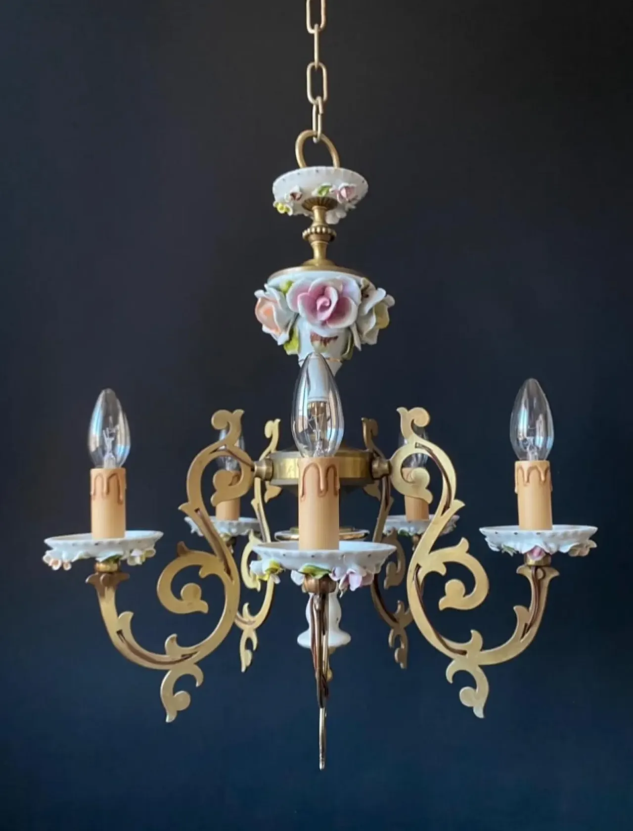 Lampadario in ceramica e ottone, anni '60 2