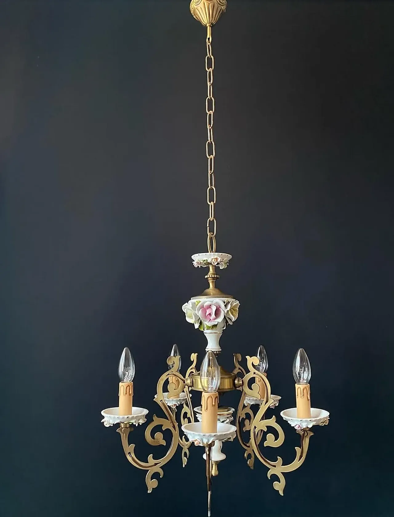 Lampadario in ceramica e ottone, anni '60 3