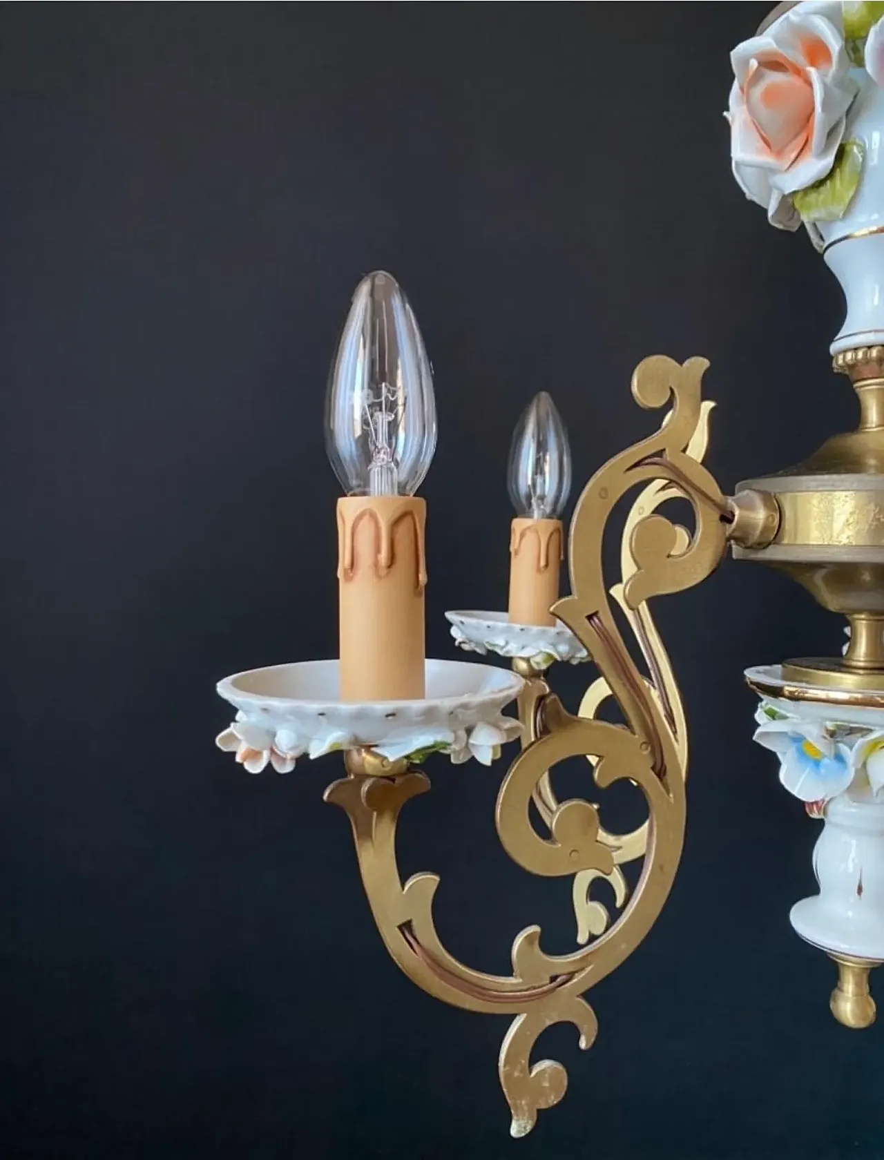 Lampadario in ceramica e ottone, anni '60 4