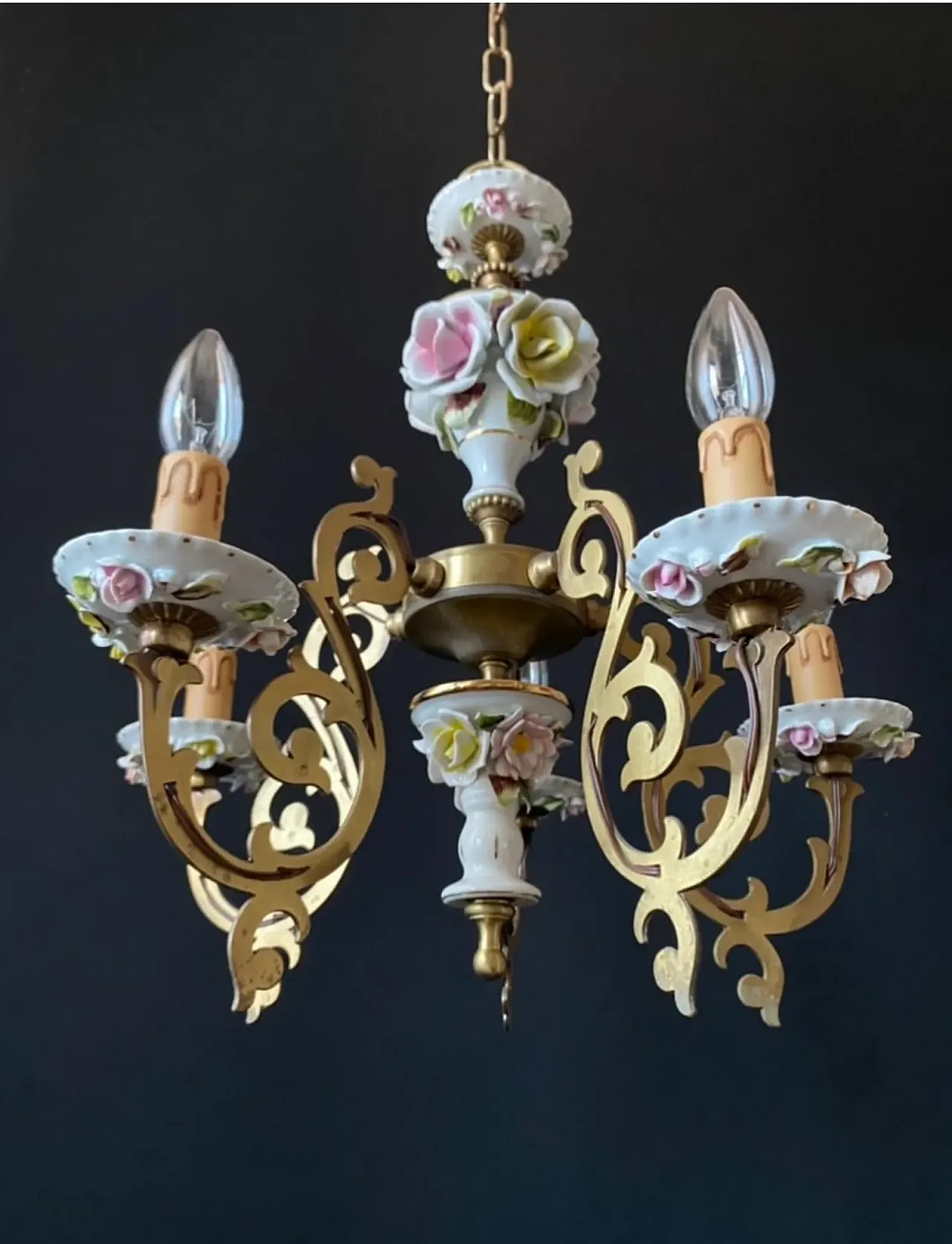 Lampadario in ceramica e ottone, anni '60 5