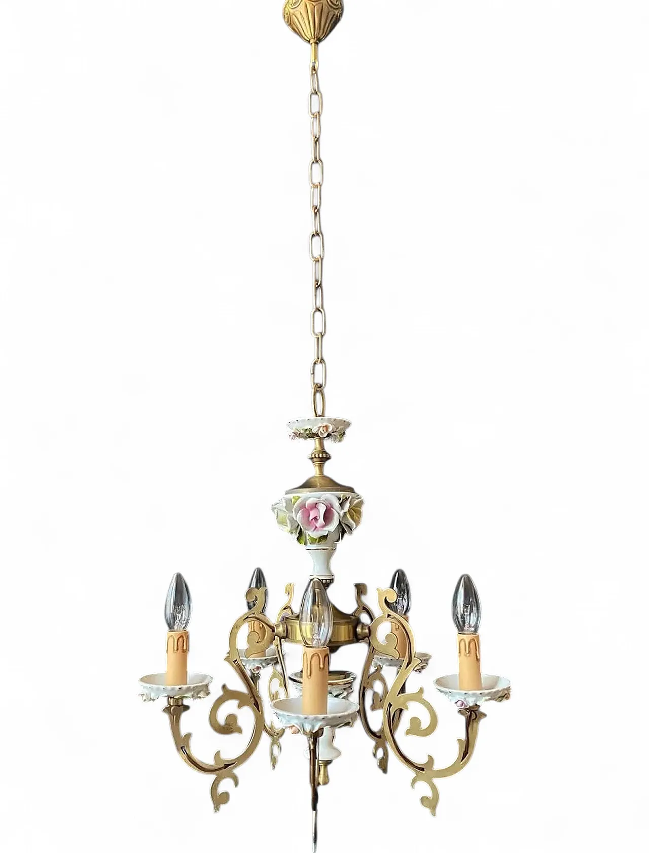 Lampadario in ceramica e ottone, anni '60 9