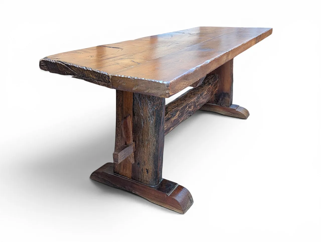 Rustic table in raw beech and chestnut wood, 1890-1920 2
