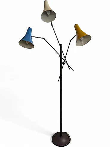 Three-armed floor lamp with multicolored shades, 1960