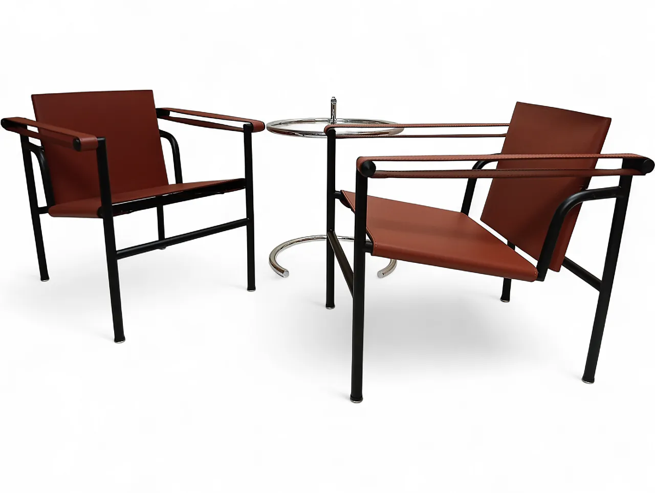 Pair of LC1 armchairs by Alivar in Cognac leather, 2000s 119