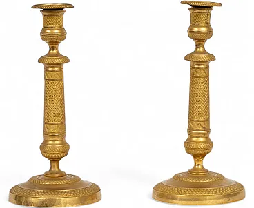 Coppia di candelieri in bronzo dorato, Francia, '800