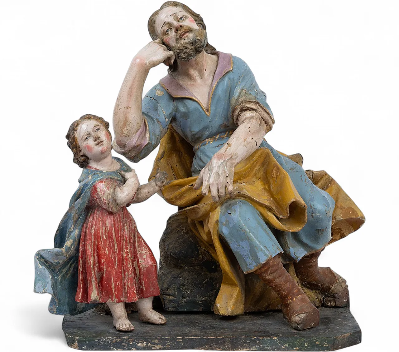 Sculpture in polychrome wood Mystical dream of Saint Joseph, 18th c. 6