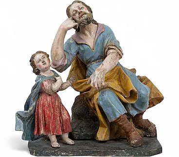 Sculpture in polychrome wood Mystical dream of Saint Joseph, 18th c.