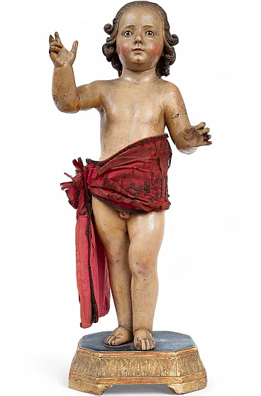 Neapolitan sculpture in polychrome wood Child Blessing, 18th c.