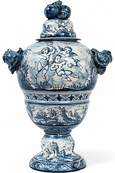 Vaso con coperchio in maiolica smaltata, Albisola, '800