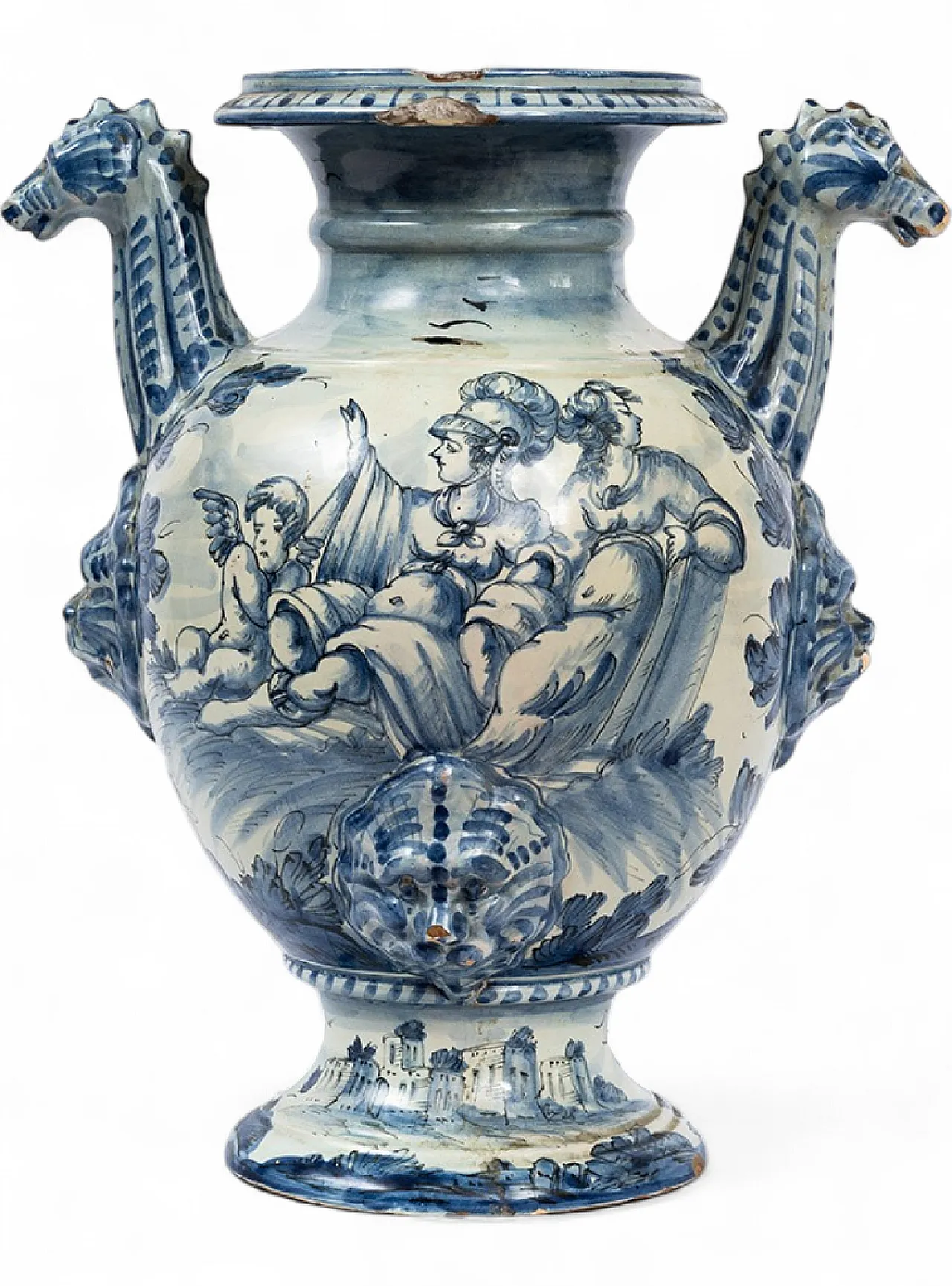 Tin vase in glazed majolica with double handles, Albisola, 18th c. 8