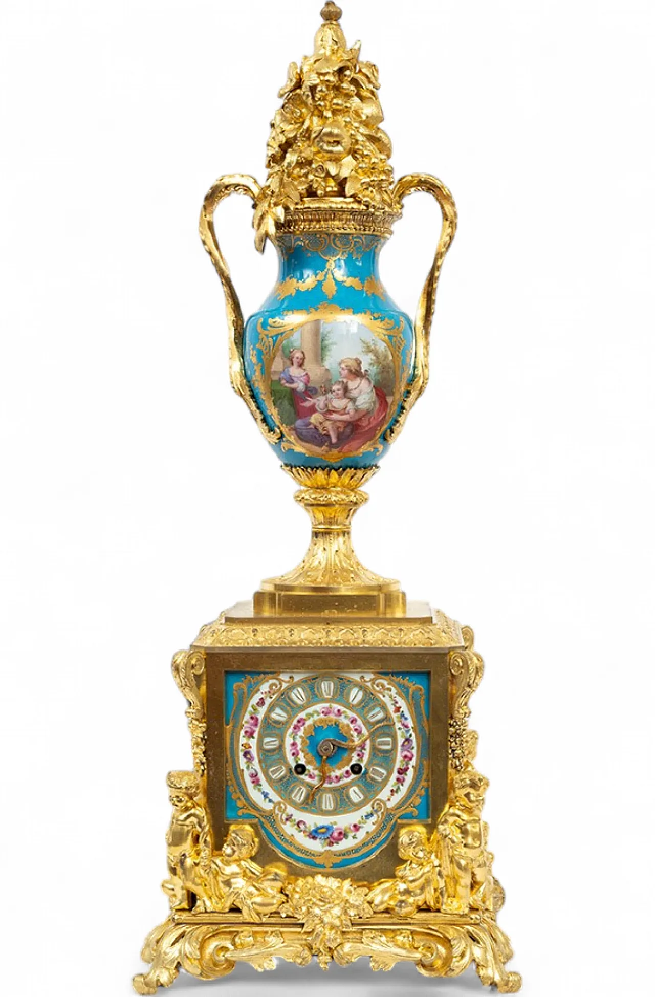 Antique Napoleon III clock in gilt bronze and Sevres porcelain. 12