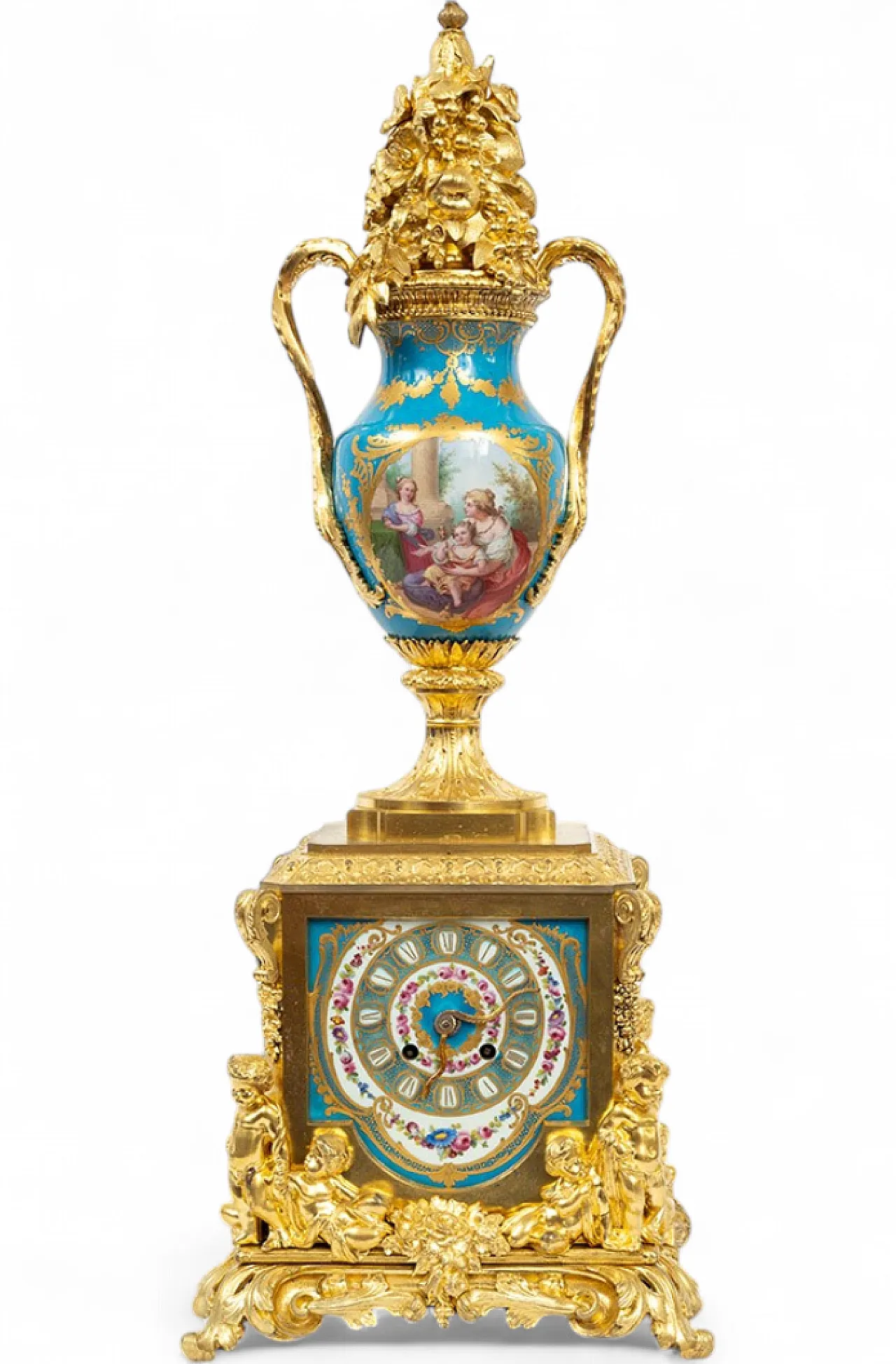Antique Napoleon III clock in gilt bronze and Sevres porcelain. 13