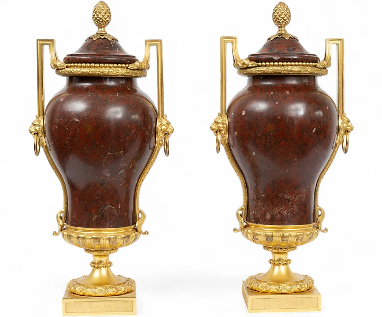 Coppia di vasi Napoleone III in marmo rosso griotte e bronzo, '800 4