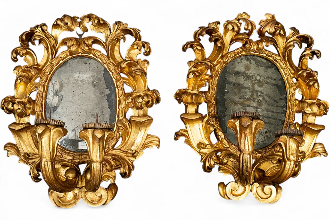 Coppia di Specchiere Barocco Romano in legno dorato, 17th c. 5