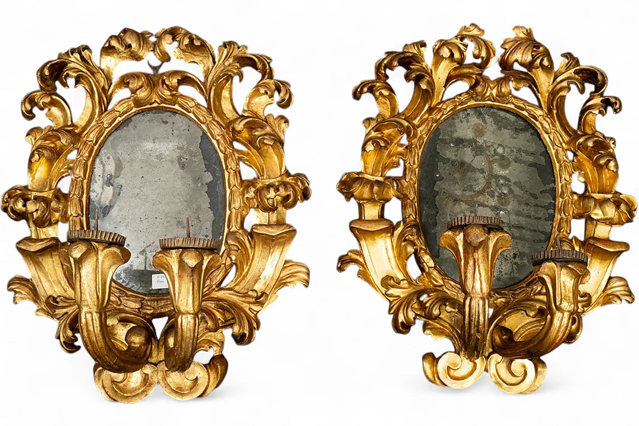 Coppia di Specchiere Barocco Romano in legno dorato, 17th c. 6