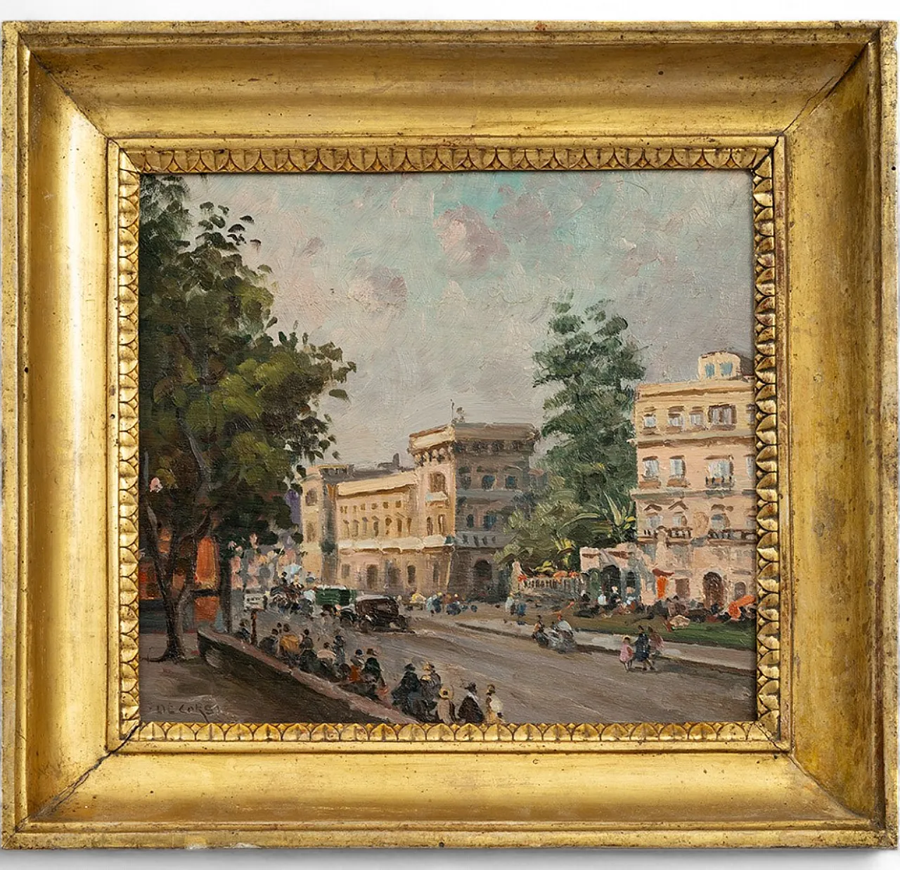 Dipinto olio su tavoletta via Chiaia a Napoli firmata, '800 5