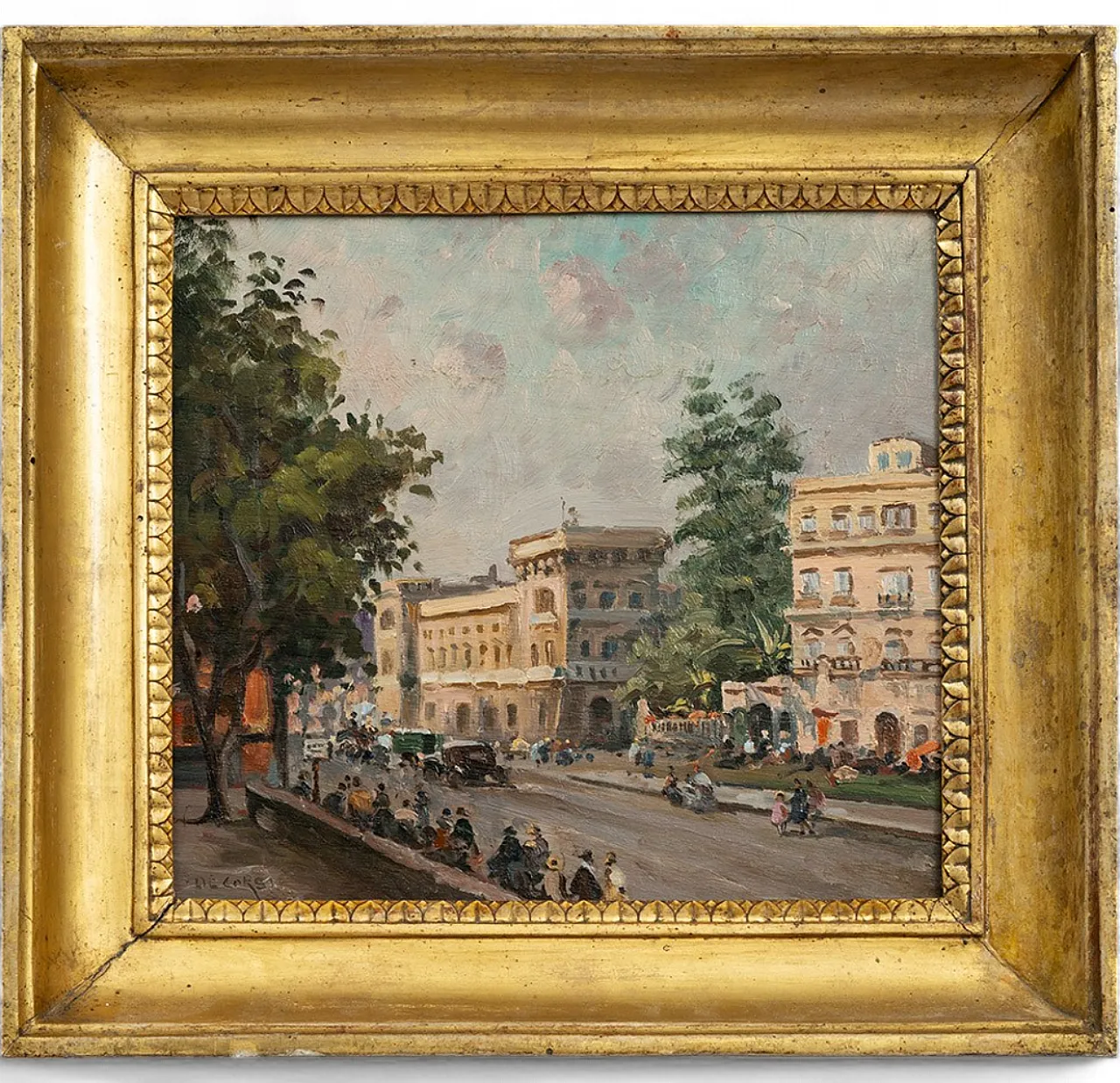 Dipinto olio su tavoletta via Chiaia a Napoli firmata, '800 6