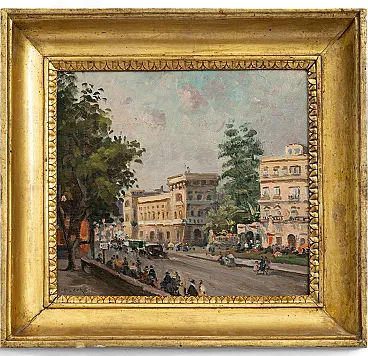 Dipinto olio su tavoletta via Chiaia a Napoli firmata, '800