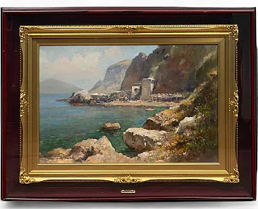 Dipinto antico olio su cartone affigurante la marina di Capri firmata