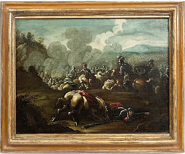 Dipinto olio su tela con cornice coeva una Battaglia, '600