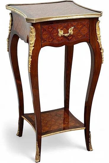Antique Napoleon III coffee table in precious exotic woods. France 19th century
