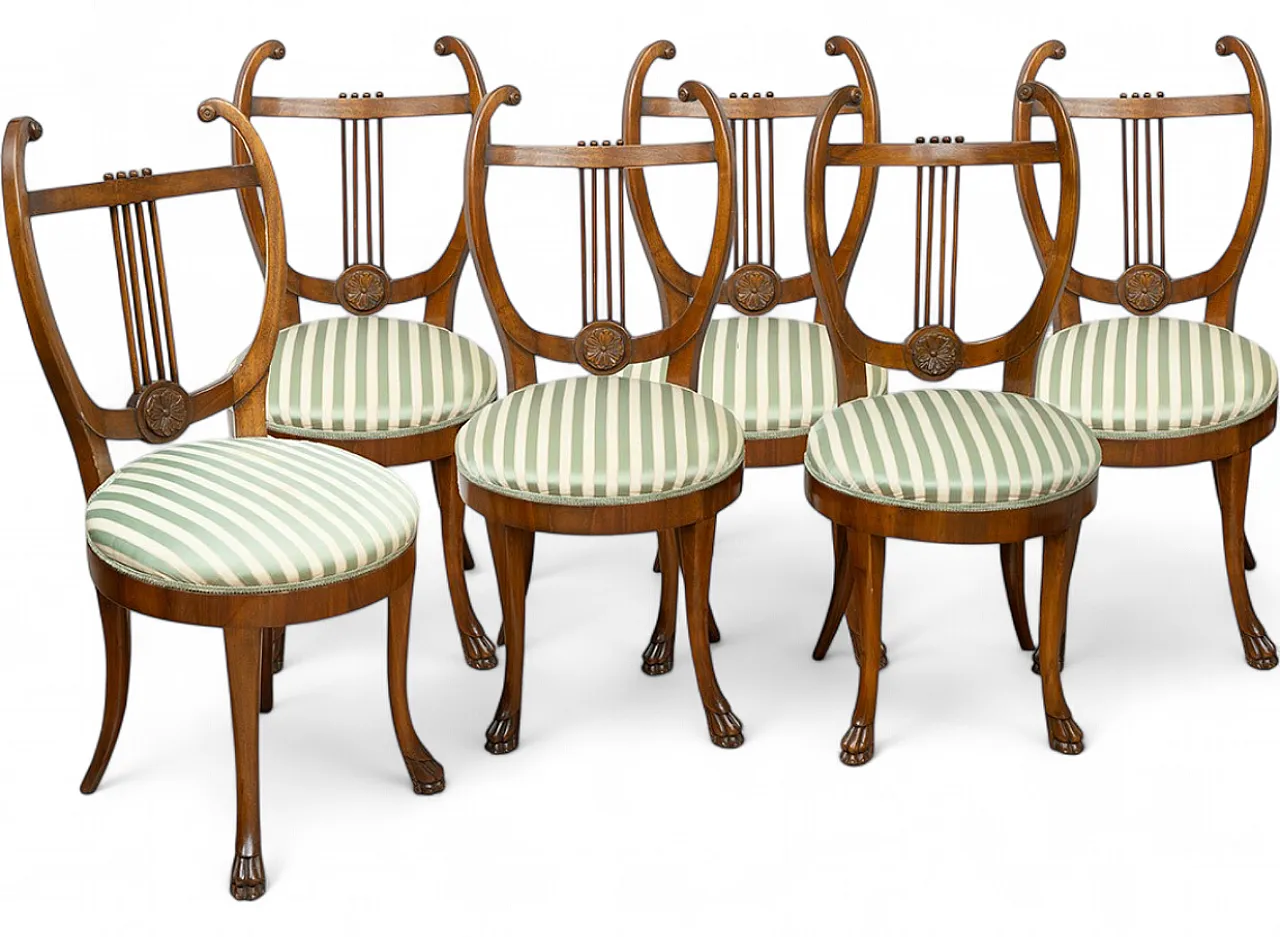 6 Lucchese Empire chairs in solid walnut, 19th century 4