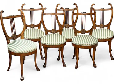 6 Lucchese Empire chairs in solid walnut, 19th century