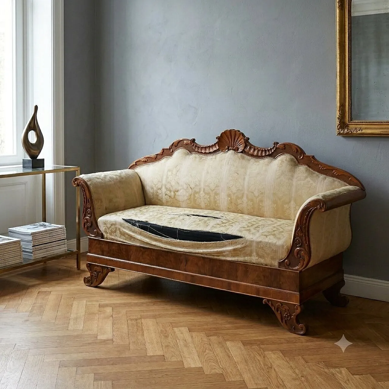 Boat sofa in walnut, 19th century 2