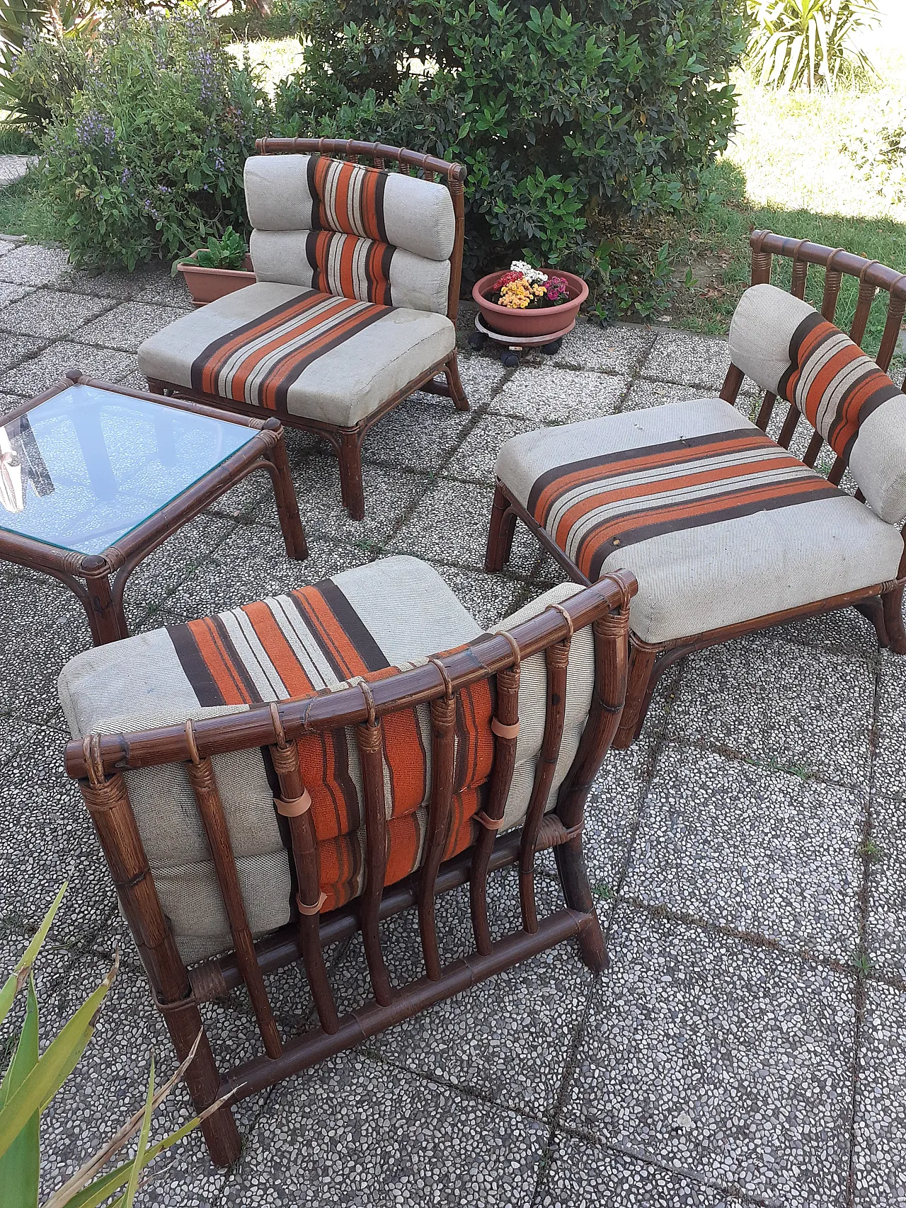 Bamboo table with armchairs, late 20th century 1