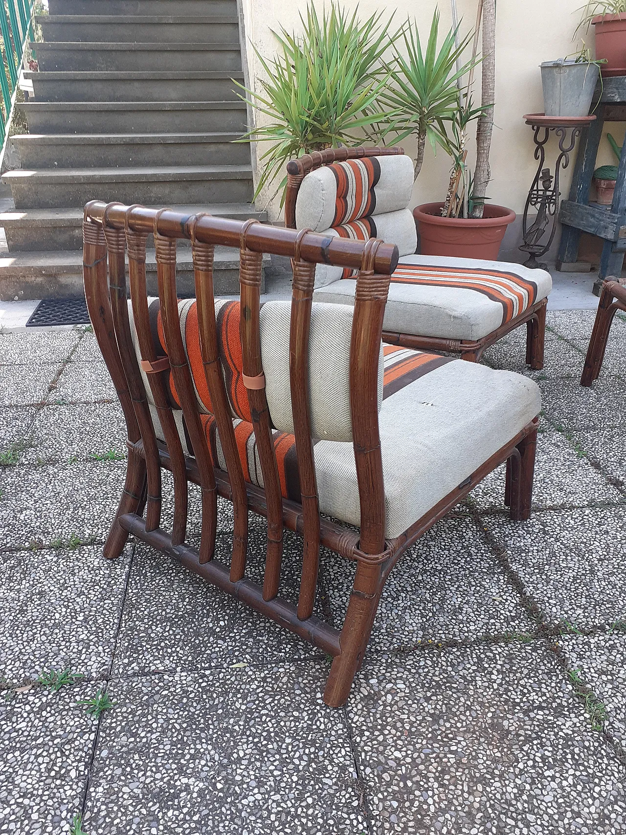 Bamboo table with armchairs, late 20th century 3