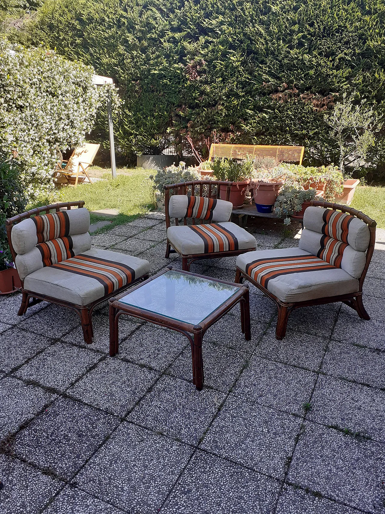 Bamboo table with armchairs, late 20th century 6