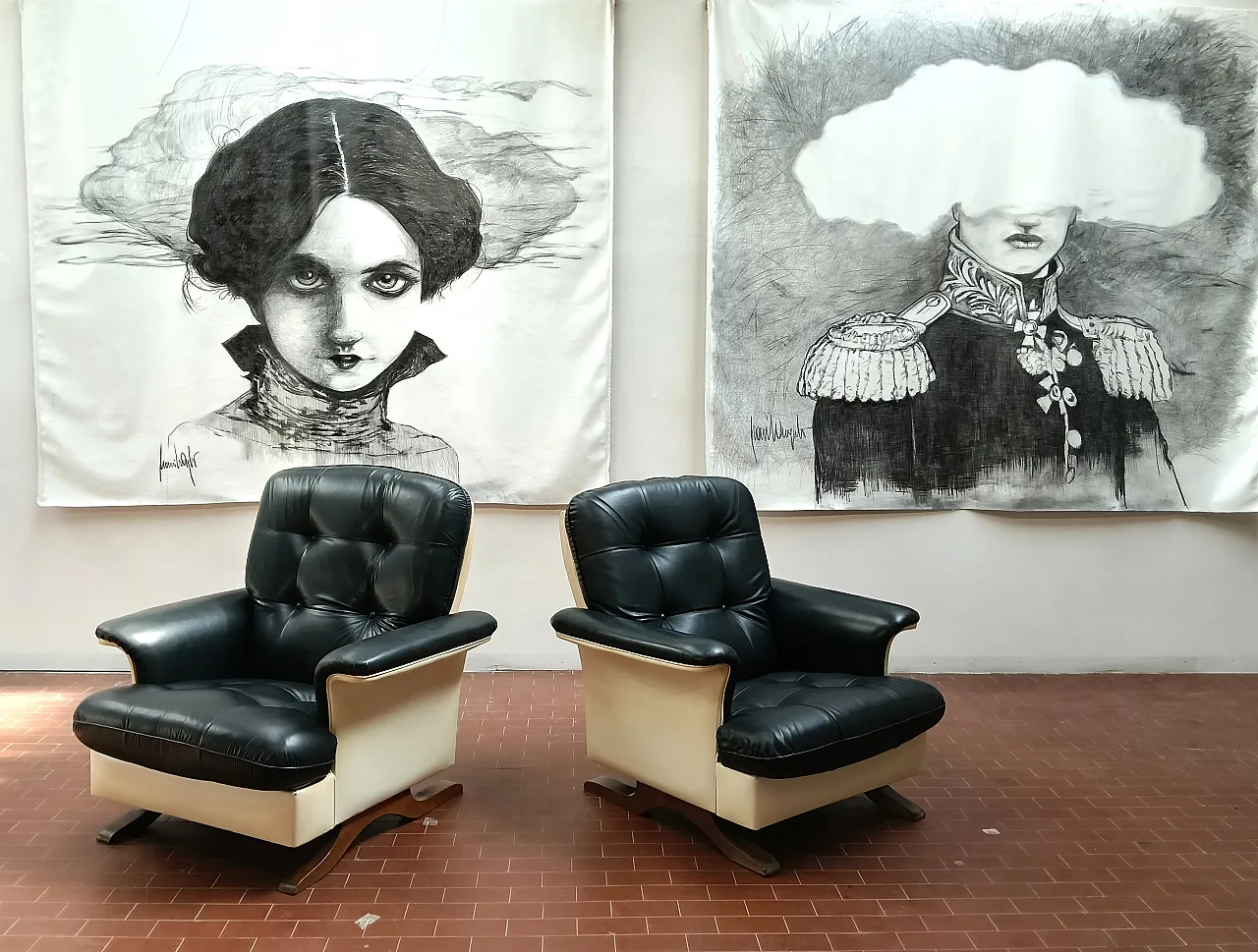 Pair of leather Relax armchairs by  by Mobili Pizzetti-Roma, 1960s 1