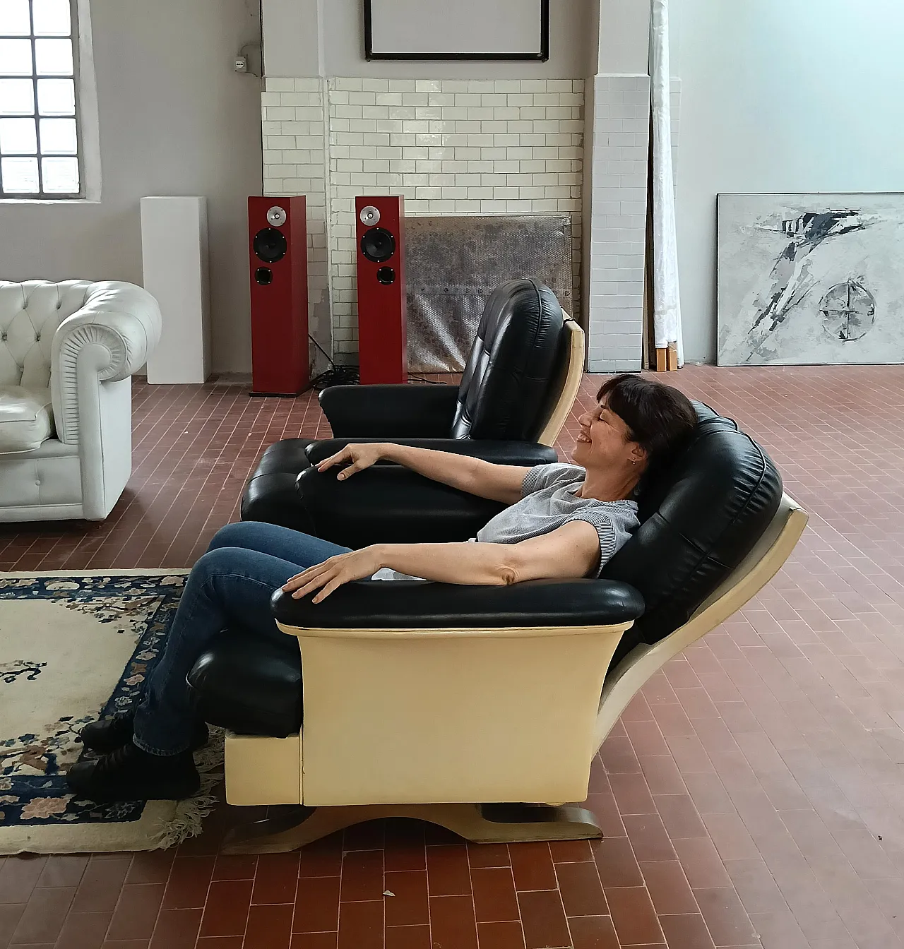 Pair of leather Relax armchairs by  by Mobili Pizzetti-Roma, 1960s 5