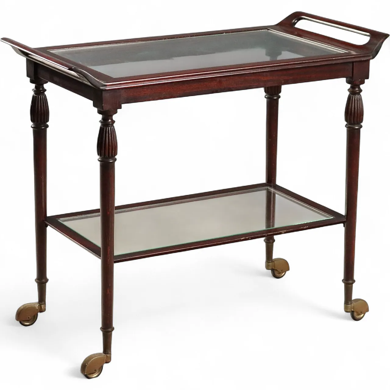 Service cart in mahogany wood and glass top, 1960s 11