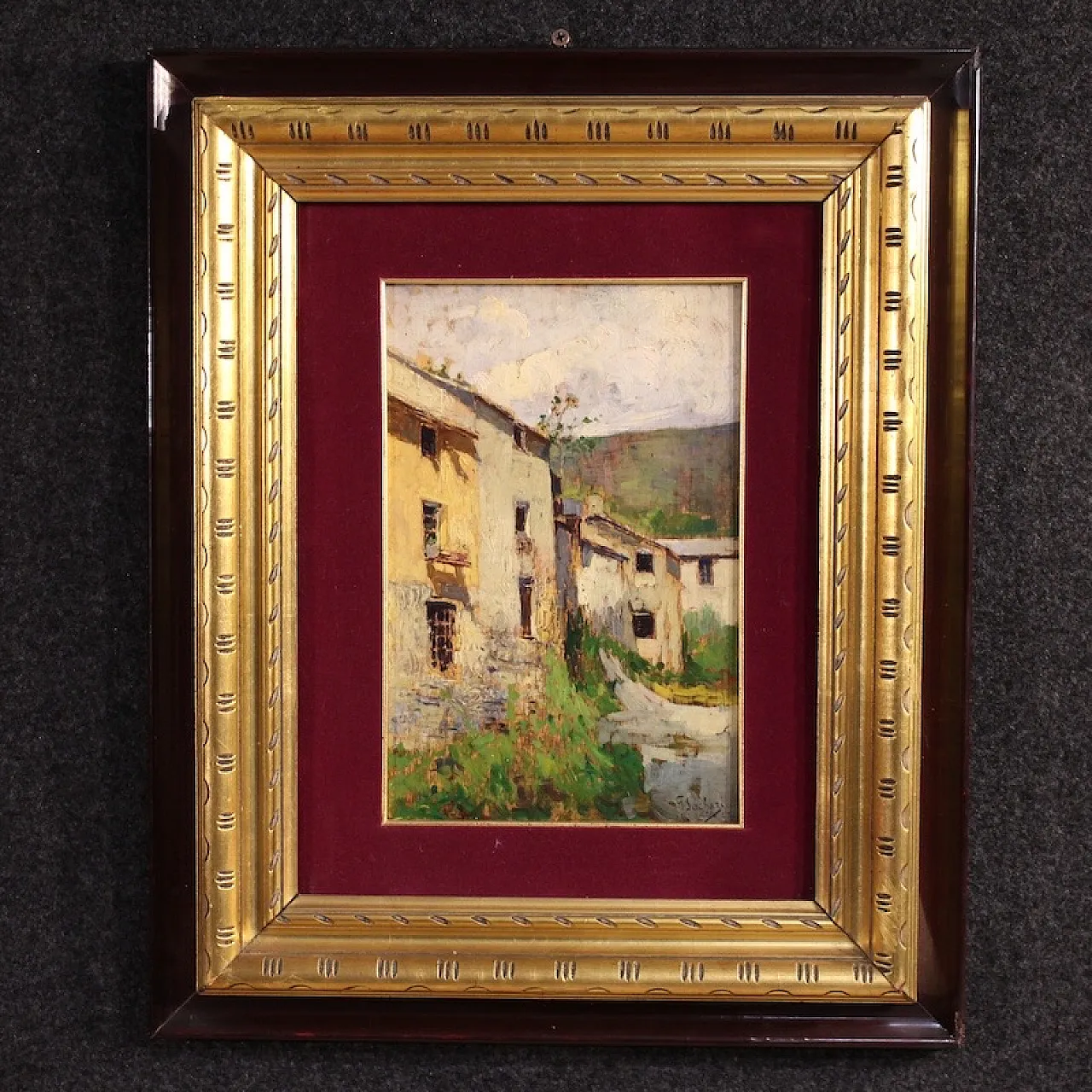 Landscape with houses, oil painting on canvas, 20th century 1